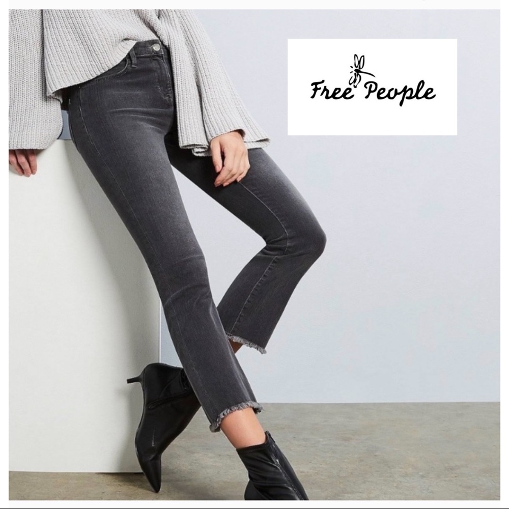NEW Free People Dark Wash Gray Raw Hem